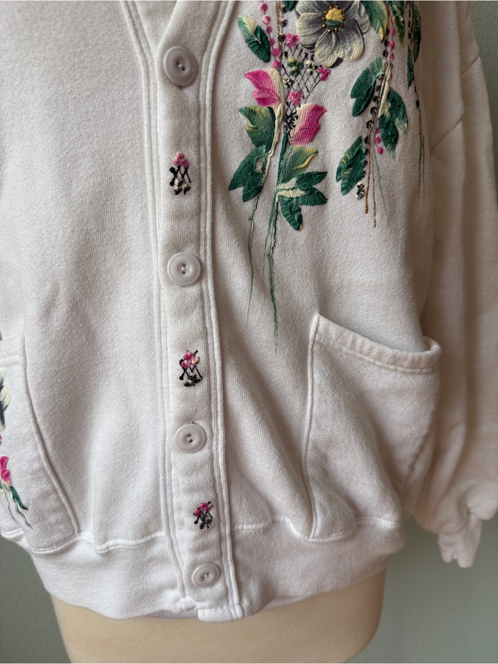 Jerzees Vintage White Cardigan Sweater - Picture 4 of 9